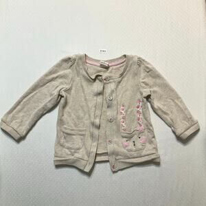 H&M baby girl cardigan size 9M-12M beige button down flower bunny stretch
